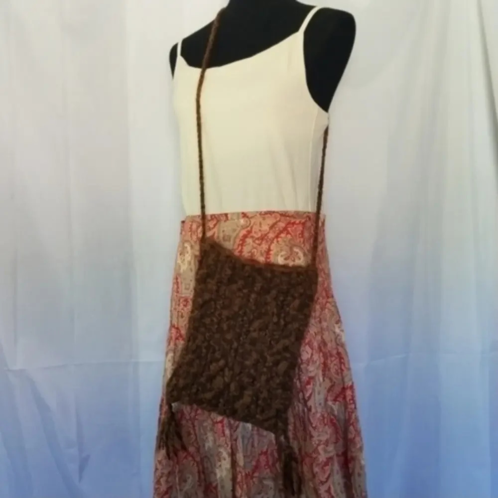 Handmade Vintage Boho Bag Knitted Shades of Brown Hippie Style